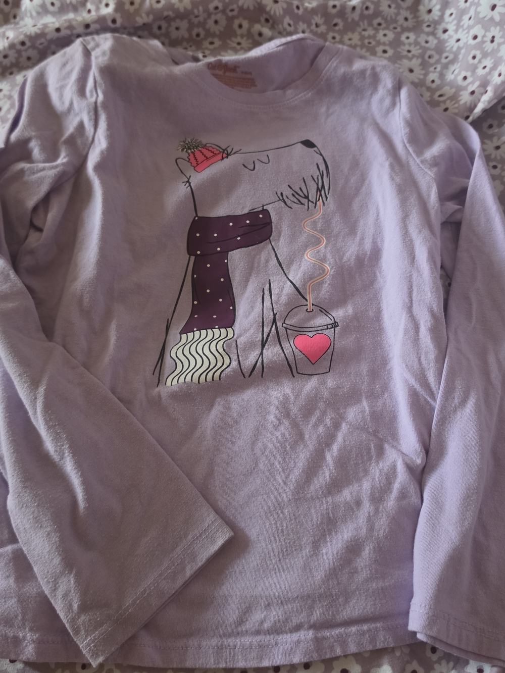 Cat & Jack Lavender Long Sleeve Tee with Polar Bear Graphic